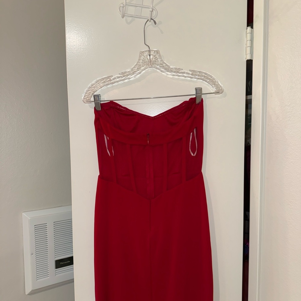 Lulu's Elegant Strapless Red Gown - Picture 2 of 4